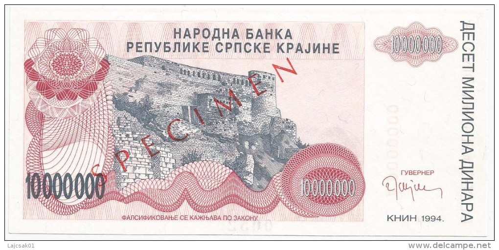 Croatia Knin Krajina 10.000.000 Dinara 1994. UNC SPECIMEN  P - R34 - Croatie