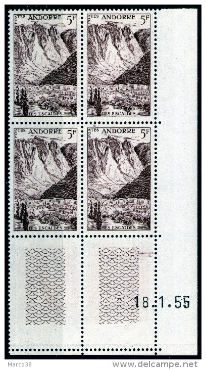 ANDORRE: N°141 ** En Bloc De 4 Coin Daté !!! - Unused Stamps