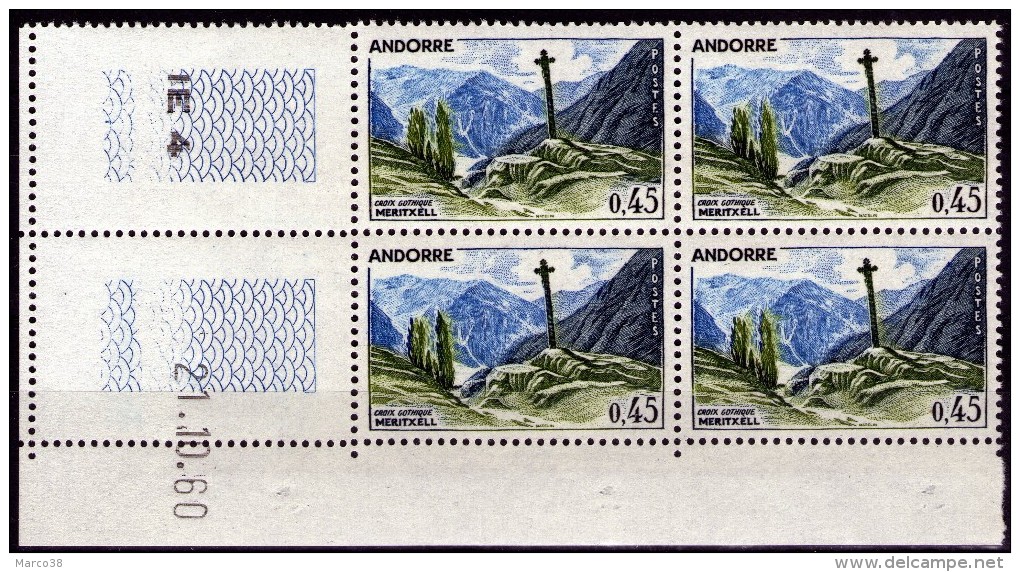 ANDORRE: N°160 ** En Bloc De 4 Coin Daté !!! - Unused Stamps