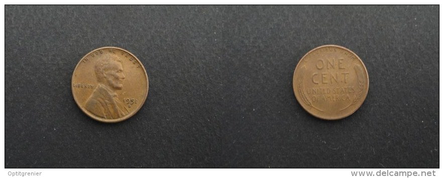 1951 D - 1 CENT ETATS-UNIS - USA - 1909-1958: Lincoln, Wheat Ears Reverse