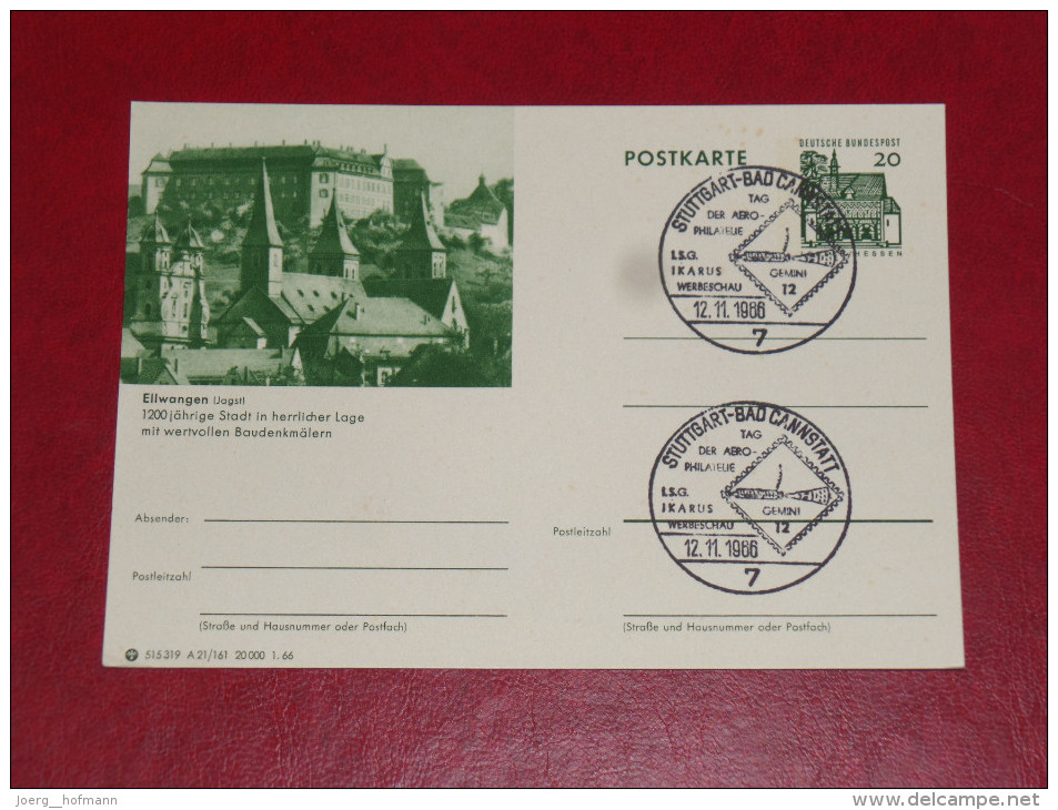 Bildpostkarte 1966 Stuttgart Bad Cannstatt Ellwangen Ganzsache Postal Stationery Bund Germany Postkarte - Illustrated Postcards - Used