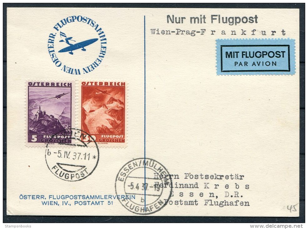 1937 Austria Wien - Prag - Frankfurt Luftpost Essen Muheim Flughafen Postkarte - Other & Unclassified