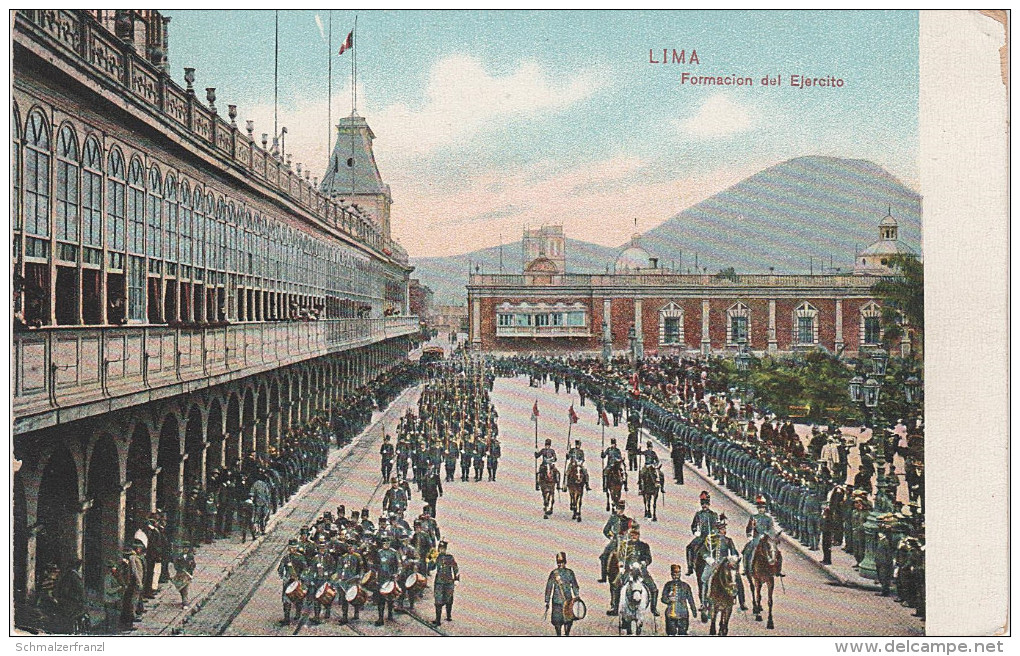 Litho AK Lima Formacion Ejercito Militar Militaria Parada Parade Plaza Mayor Peru Militär Amerique Sud Militaire Perou - Perú