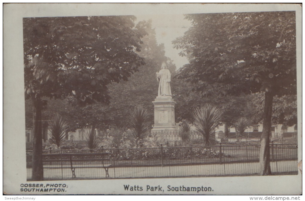 SOUTHAMPTON Watts Park STATUE COSSER PHOTO OF SOUTHAMPTON Vintage Postcard HAMPSHIRE BITTERNE THIMBLE POSTMARK - Southampton