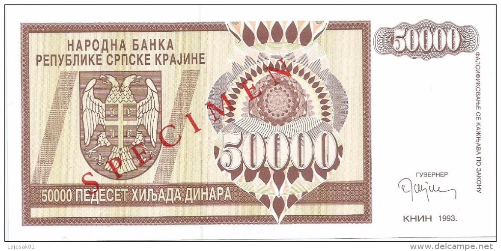 Croatia Knin Krajina 50.000 Dinara 1993. UNC SPECIMEN  P - R8 - Croatie