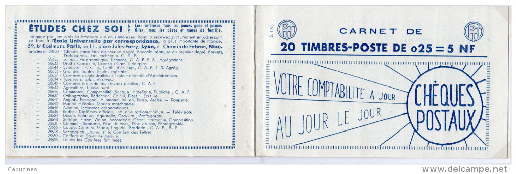 MARIANNE A LA NEF 1960 - 0,25F: Carnet De 20 Timbres Avec Barres Sur Les Marges "1234-C2" - Autres & Non Classés