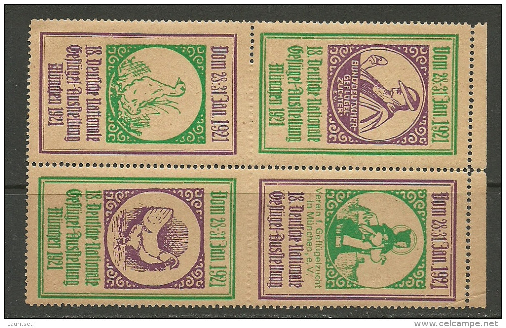 Deutschland 1921 Reklamemarke Geflügel - Ausstellung In München In 4-block MNH - Erinnofilie