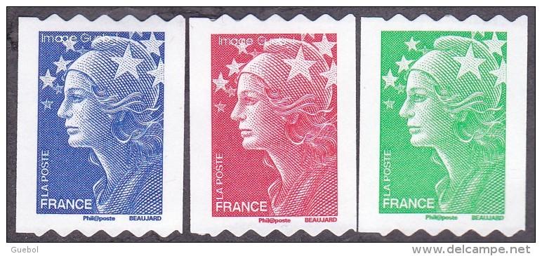 France Marianne De Beaujard Autoadhésif N°  219 - 220 - 221 ** Ou 4239 A à 4241 A - Les 3 Timbres De Roulette - 2008-2013 Marianne Of Beaujard