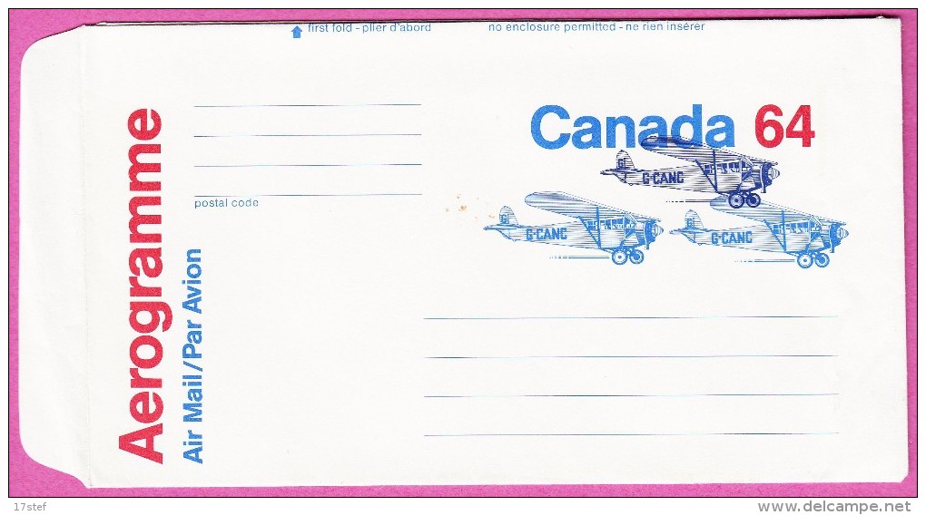 CANADA KANADA  - Aérogramme Avion Plane Flug - 1953-.... Règne D'Elizabeth II