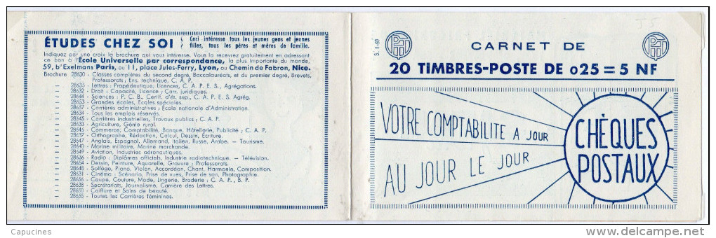 MARIANNE A LA NEF 1960 - 0,25F: Carnet 20 Timbres "1234-C2"  Date D'impres. Et N° Carnet Marge Haute (découpe à Cheval) - 1959-1960 Marianne à La Nef