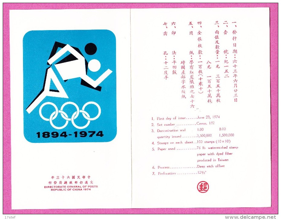 CHINA CHINE - 1974 - 80th Anniversay Of Internationat Olympic Committee Sport Running Course - ...-1979