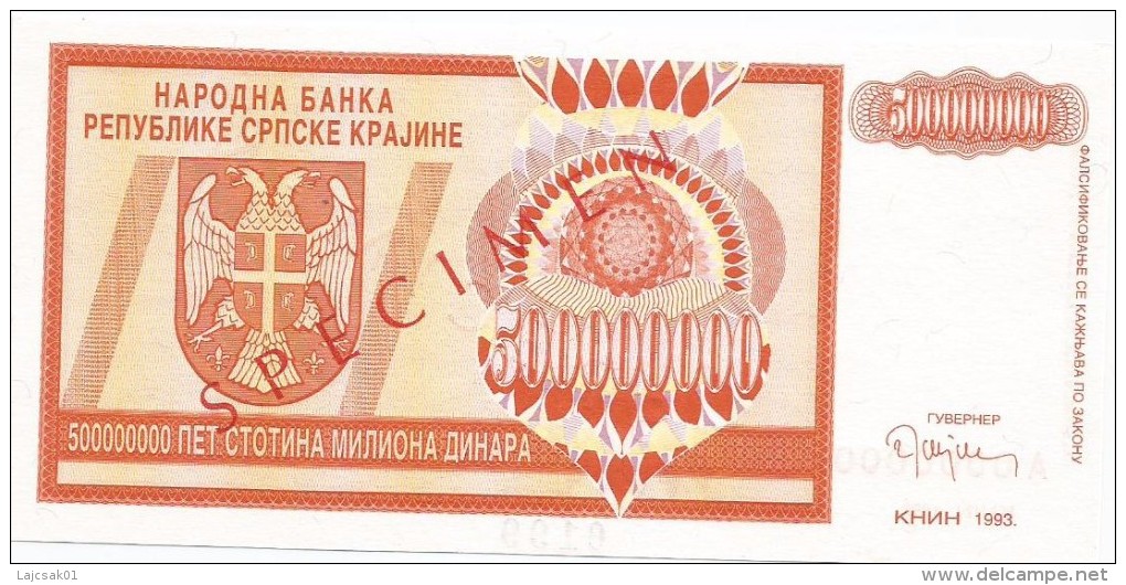 Croatia Knin Krajina 500.000.000 Dinara 1993. UNC SPECIMEN  P - R16 - Kroatië