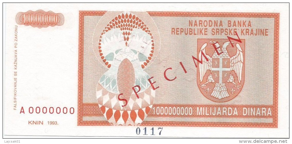 Croatia Knin Krajina 1.000.000.000 Dinara 1993. UNC SPECIMEN  P - R17 - Croatia