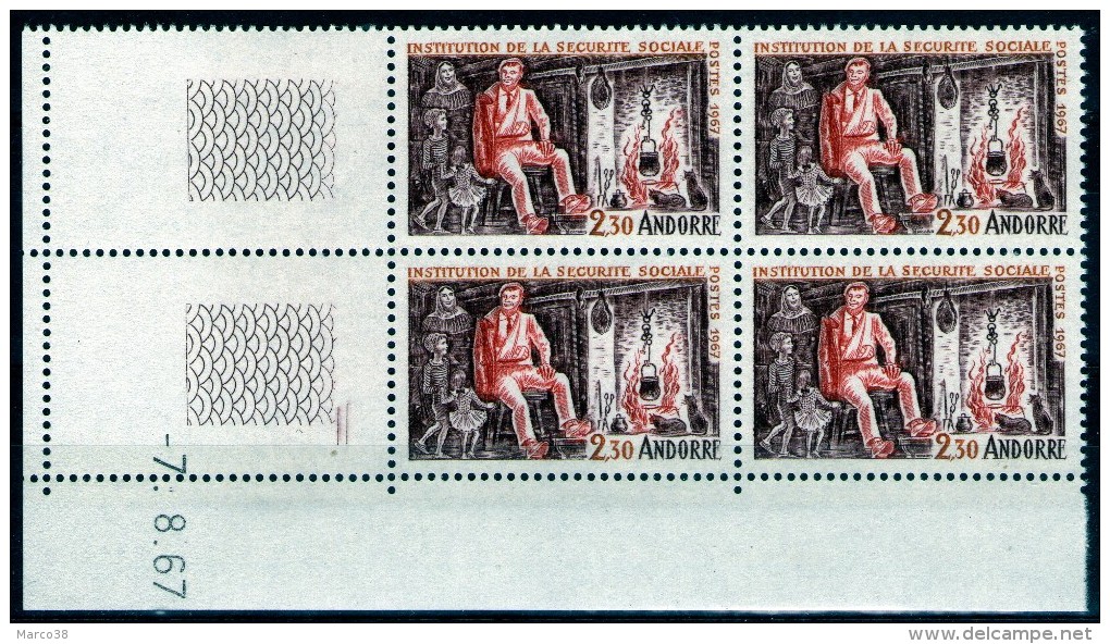 ANDORRE: N°183 ** En Bloc De 4 Coin Daté !!! - Unused Stamps