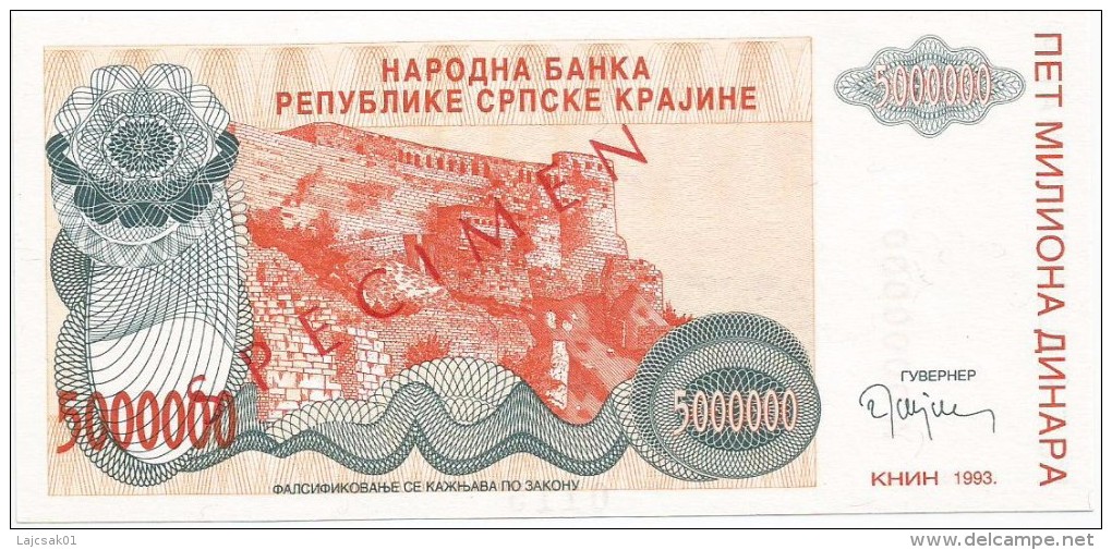 Croatia Knin Krajina 5.000.000 Dinara 1993. UNC SPECIMEN  P - R24 - Croatia