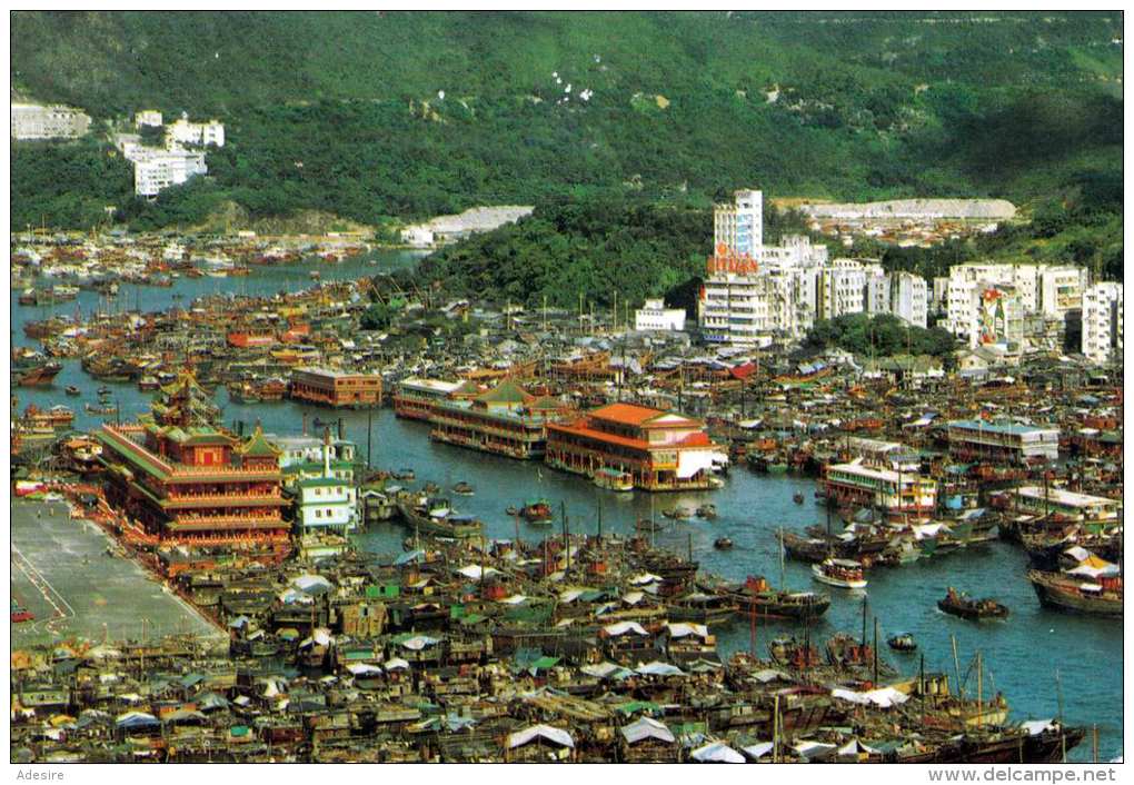 HONGKONG Bird's Eve View Of Aberdeen, Hong Kong With Flouting Seafood Restaurants, 70 C Orig.Frankierung, Gel.1970 - China (Hongkong)