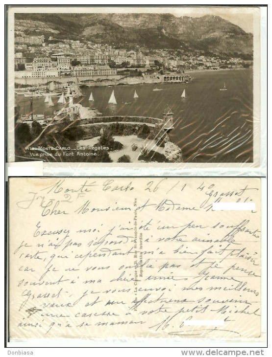 Principauté De Monaco / Monte-Carlo: Lot 4 Cartes Postales Voyagées 1940/53/56/62. Oblitérations, Timbres... - Verzamelingen