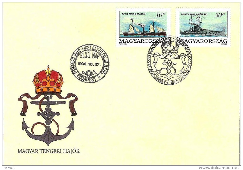 Hungary 1993: "Szent Istvan" Steamer (1892) & Clad (1915) Mi-Nr.4264-5 On FDC (CV. 2.50 Euro) - Schiffe