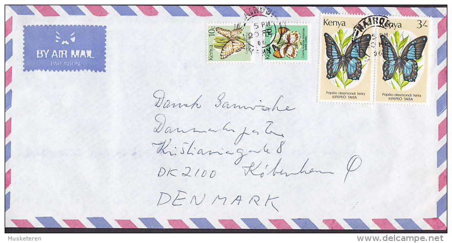 Kenya Airmail Par Avion NAIROBI 1996 Cover Brief To Denmark 2x 3 Sh (Pair) Schmetterling Butterfly Papillon - Kenia (1963-...)