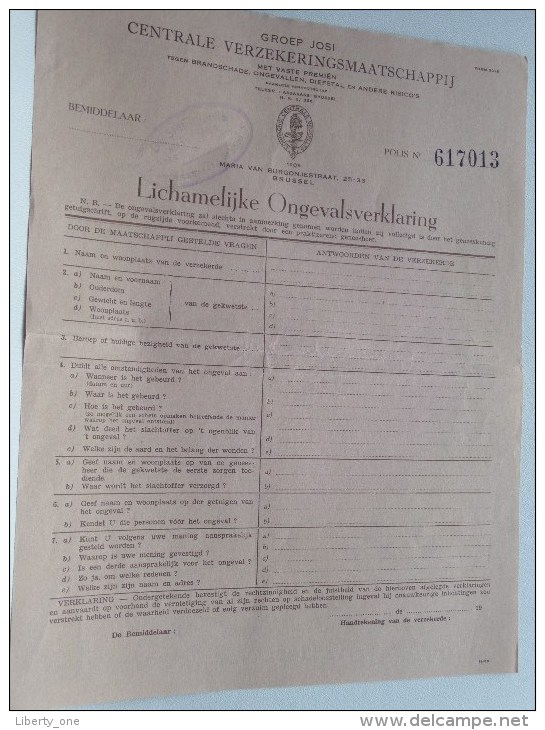 Polis Voor PERSOONLIJKE Verzekering Tegen ONGEVALLEN Groep JOSI 617.013/04 - 1956 ( Details Zie Foto ) ! - Banque & Assurance