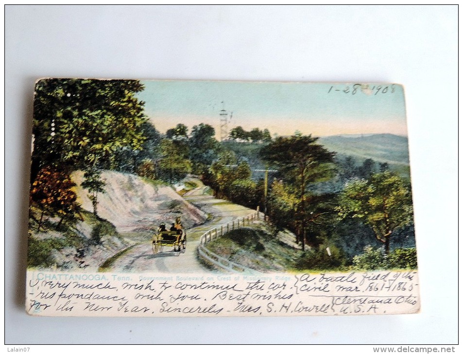 Carte Postale Ancienne : CHATTANOOGA : Governement Boulevard On Crest Of Missionary Ridge, Stamp 1908 - Chattanooga