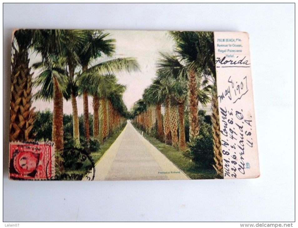 Carte Postale Ancienne : Palm Beach , Avenue To Ocean , Royal Poinciana Hotel, Stamp 1907 - Palm Beach