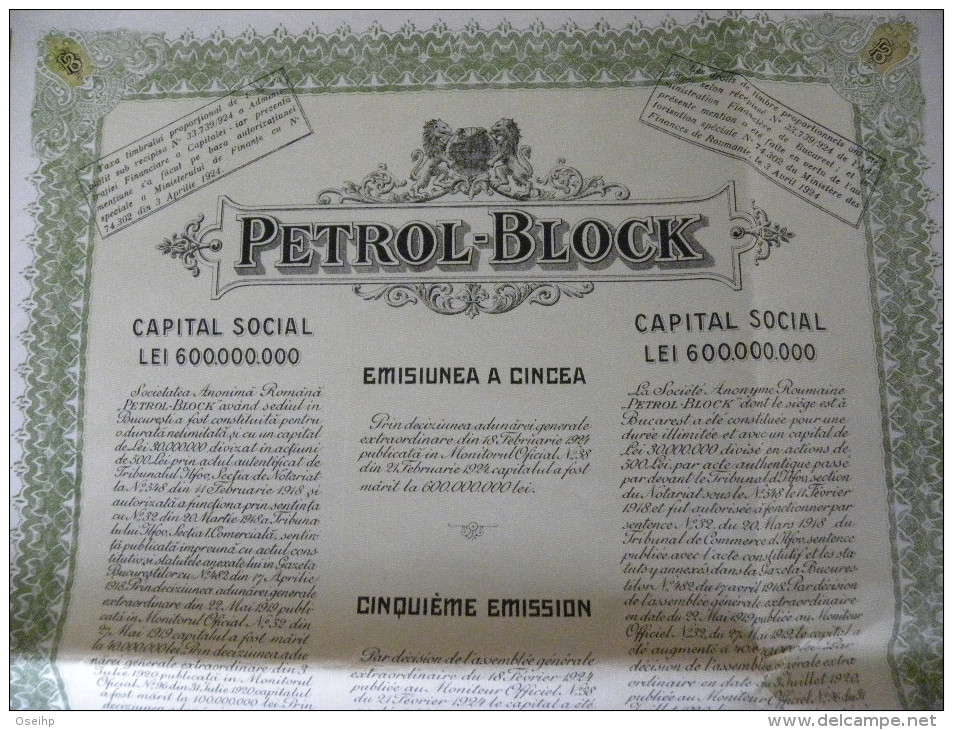Titre   PETROL BLOCK Société Pétrolière Roumanie Bucarest - Action  11 Coupons - Pétrole - Pétrole