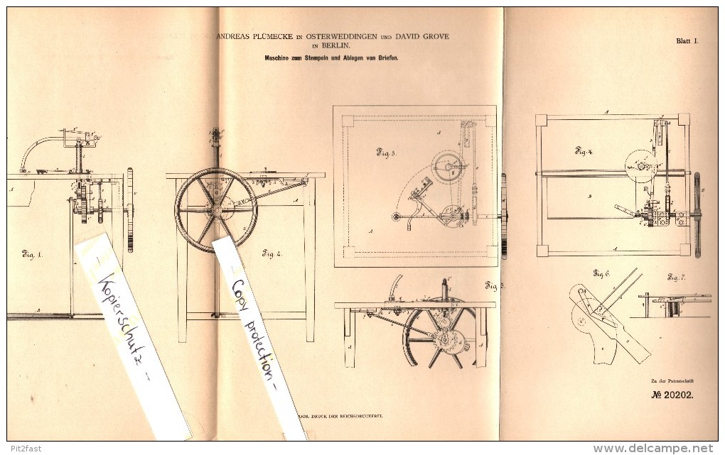 Original Patent - Andreas Plümecke In Osterweddingen B. Sülzetal ,1882, Maschine Zum Stempeln Von Briefen , Post , Brief - Maschinen