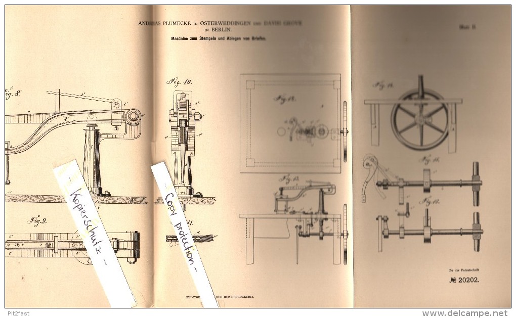 Original Patent - Andreas Plümecke In Osterweddingen B. Sülzetal ,1882, Maschine Zum Stempeln Von Briefen , Post , Brief - Tools