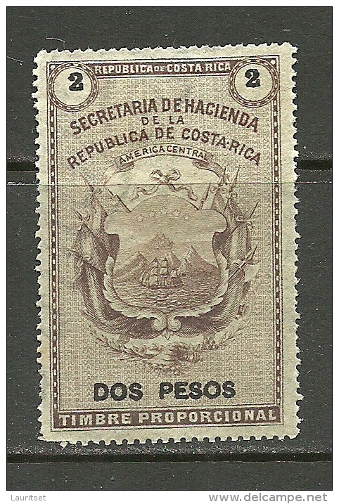 COSTA RICA Revenue Stamp Steuermarke Timbre Proporcional 2 Pesos (*) - Costa Rica