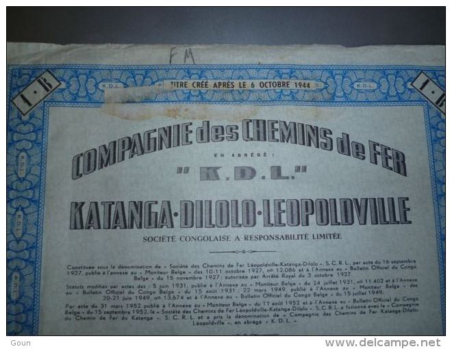 AA2 Titres Compagnie Des Chemins De Fer - Katanga - Dilolo - Leopoldville - 1944 - A - C