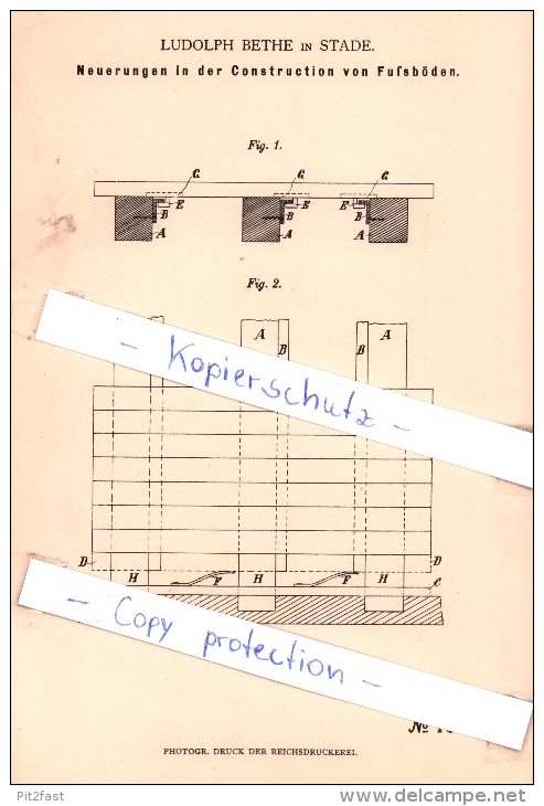 Original Patent - Ludolph Bethe In Stade , 1881 , Construktion Von Fußböden !!! - Stade