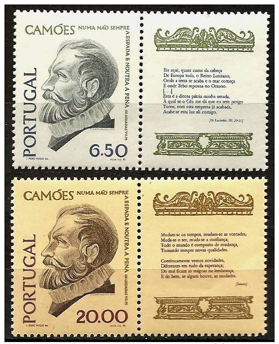 PORTUGAL 1980 - 400th. DAY Of DEATH Luis Vaz De CAMÕES / Dichter POET - Poem On Decorative TAB Compl. Mi 1494-95 MNH ** - Neufs