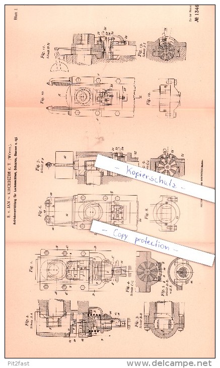 Original Patent - E. V. Jan In Kirchheim Unter Teck , Württ. , 1901 , Antriebsvorrichtung Für Lochmaschinen !!! - Kirchheim