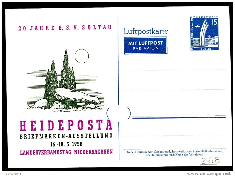BERLIN PP19 D2/007 Privat-Postkarte HEIDELANDSCHAFT HEIDEPOSTA** 1958  NGK 10,00 € - Cartes Postales Privées - Neuves
