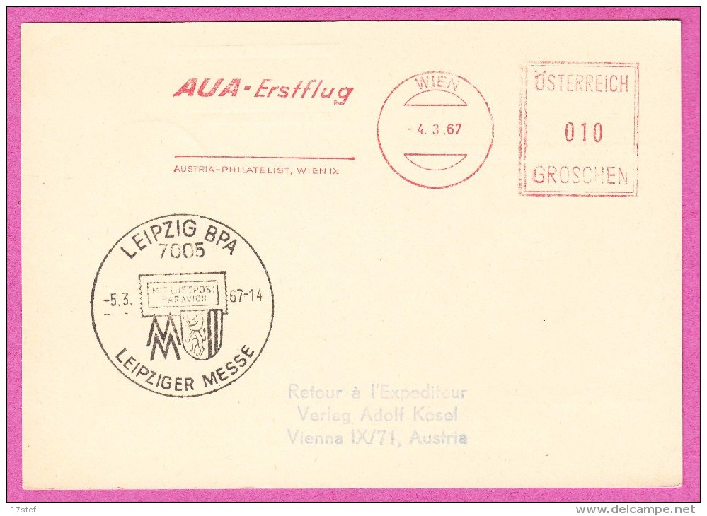 AUTRICHE AUSTRIA OSTERREICH - 1967 - Ganzsachen Entier Postal Stationary Flug Avion Plane Carvelle - Premiers Vols