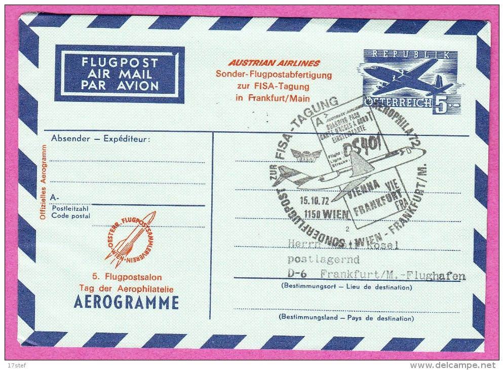 AUTRICHE AUSTRIA OSTERREICH - 1972  Aérogramme Aerogramm To Frankfurt - Erst- U. Sonderflugbriefe