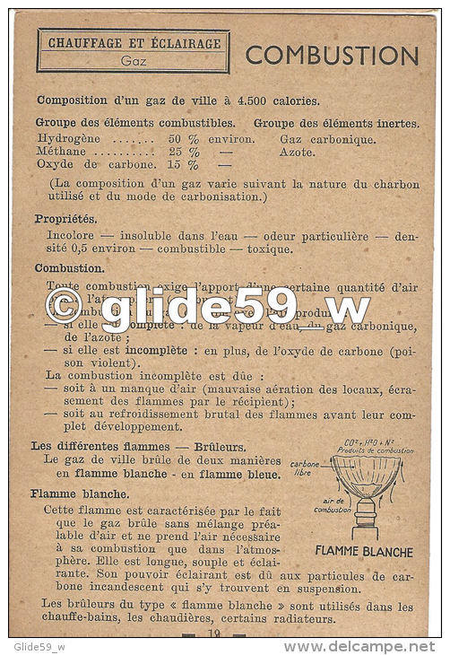 Chauffage Et Eclairage - Gaz - Combustion - La Documentation Ménagère Permanente (1945-1946) - Fiches Didactiques