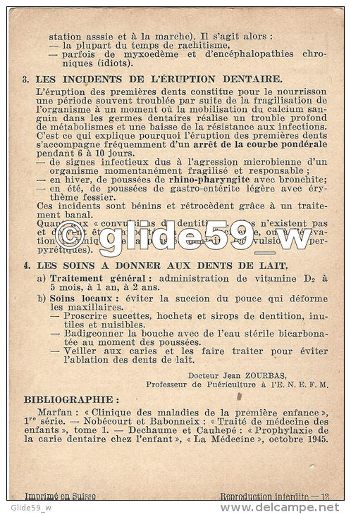 Puériculture - (Le) Nourrisson Normal - Première Dentition - La Documentation Ménagère Permanente (1945-1946) - Fiches Didactiques