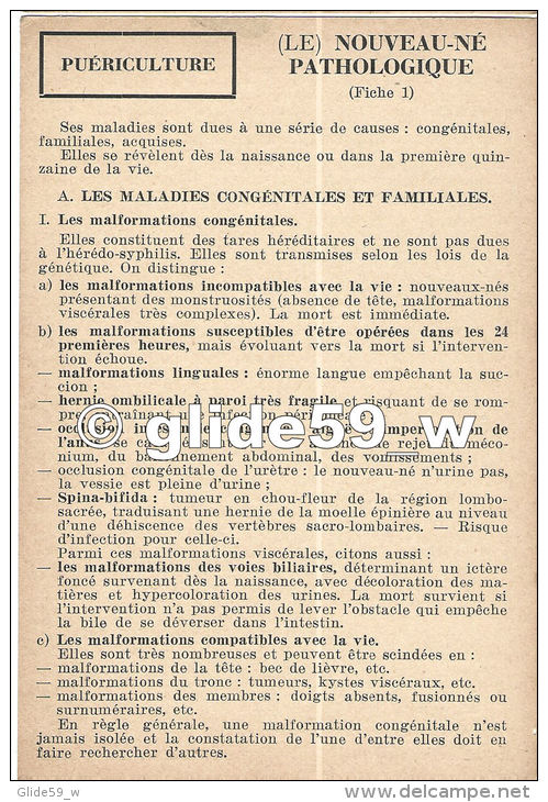 Puériculture - (Le) Nouveau-né Pathologique (fiche 1) - La Documentation Ménagère Permanente (1945-1946) - Fiches Didactiques