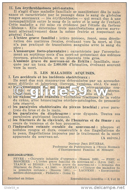 Puériculture - (Le) Nouveau-né Pathologique (fiche 1) - La Documentation Ménagère Permanente (1945-1946) - Fichas Didácticas