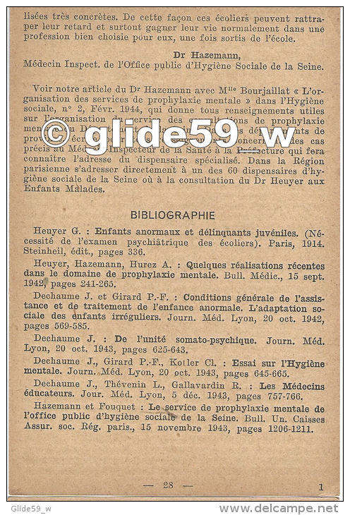 Hygiène Sociale - Maladies Mentales - Santé Mentale Des Enfants (Pour Assurer La) - La Documentation Ménagère Permanente - Fichas Didácticas