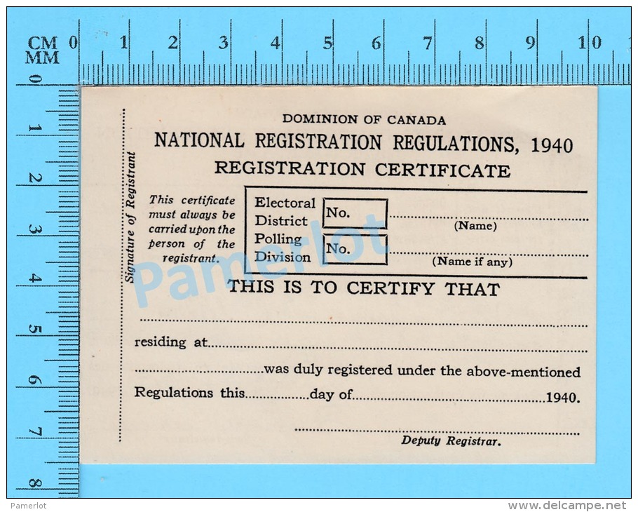 Canada Pré-conscription ( Certificat D'inscription, 20 Aout 1940, Mlle Laureanne Pellerin St-Georges, Quebec )Recto/Vers - Documents