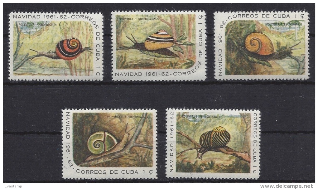 CUBA - 1961. Christmas And New Year Eve / Snails  MNH!!! Mi : 731-735. - Neufs