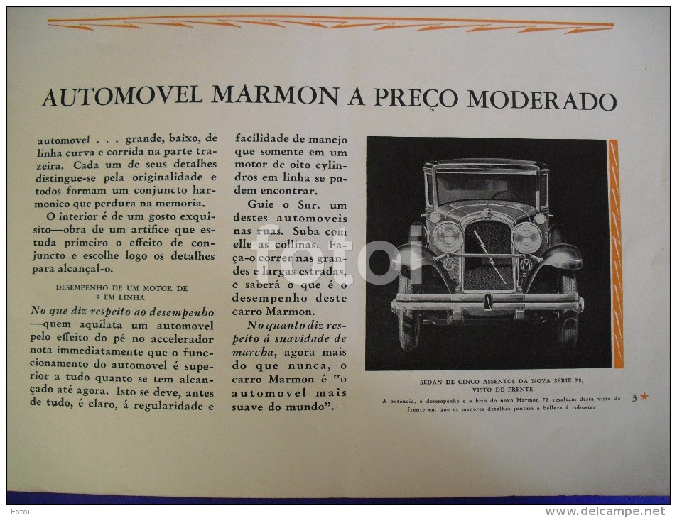 20s  RARO ORIGINAL CATALOGO CATALOGUE  MARMON USA CAR PORTUGUESE EDITION - Auto