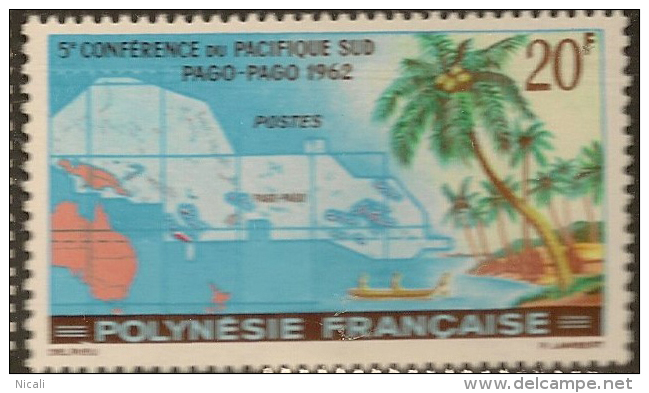FRENCH POLYNESIA 1962 20f Map SG 22 UNHM #KW42 - Unused Stamps