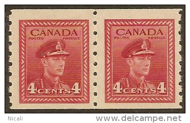 CANADA 1942 4c KGV Coil Pair SG 393 UNHM FD135 - Roulettes