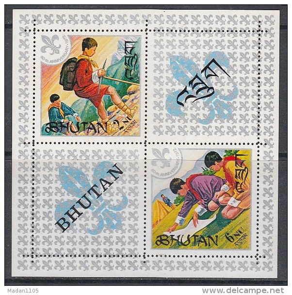 BHUTAN 1971 60th Anniversary Boy Scouts, Mountaineering,Scoutism,MS(Miniature Sheet) MNH(**) - Nuevos