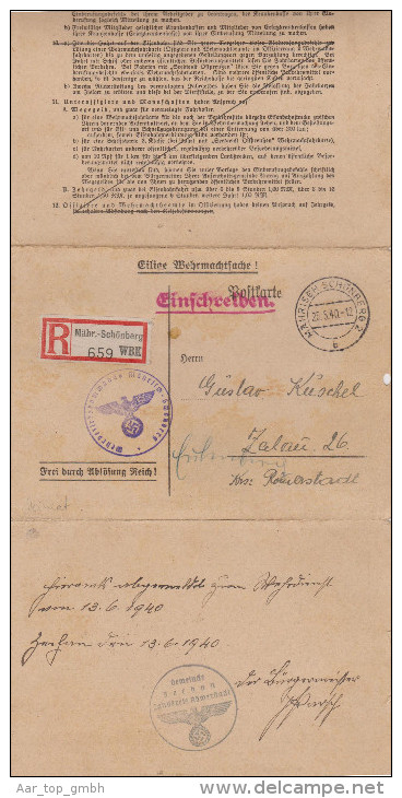 Heimat Tschechien Märisch-Schönberg (Sumperk) Einberufungsbefehl R-Eilige Wehrmachtsache - Lettres & Documents