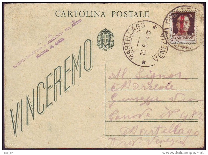 ITALIA - RSI  - CARTOLINA POSTALE - MARTELLAGO  VENEZIA  To ISTRIA - 16. 5. 1944. - Entiers Postaux